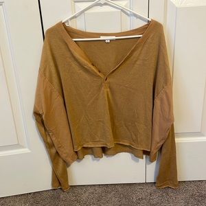 Coco + Jaimeson Slouchy Henley Shirt, Size Medium, Camel Color